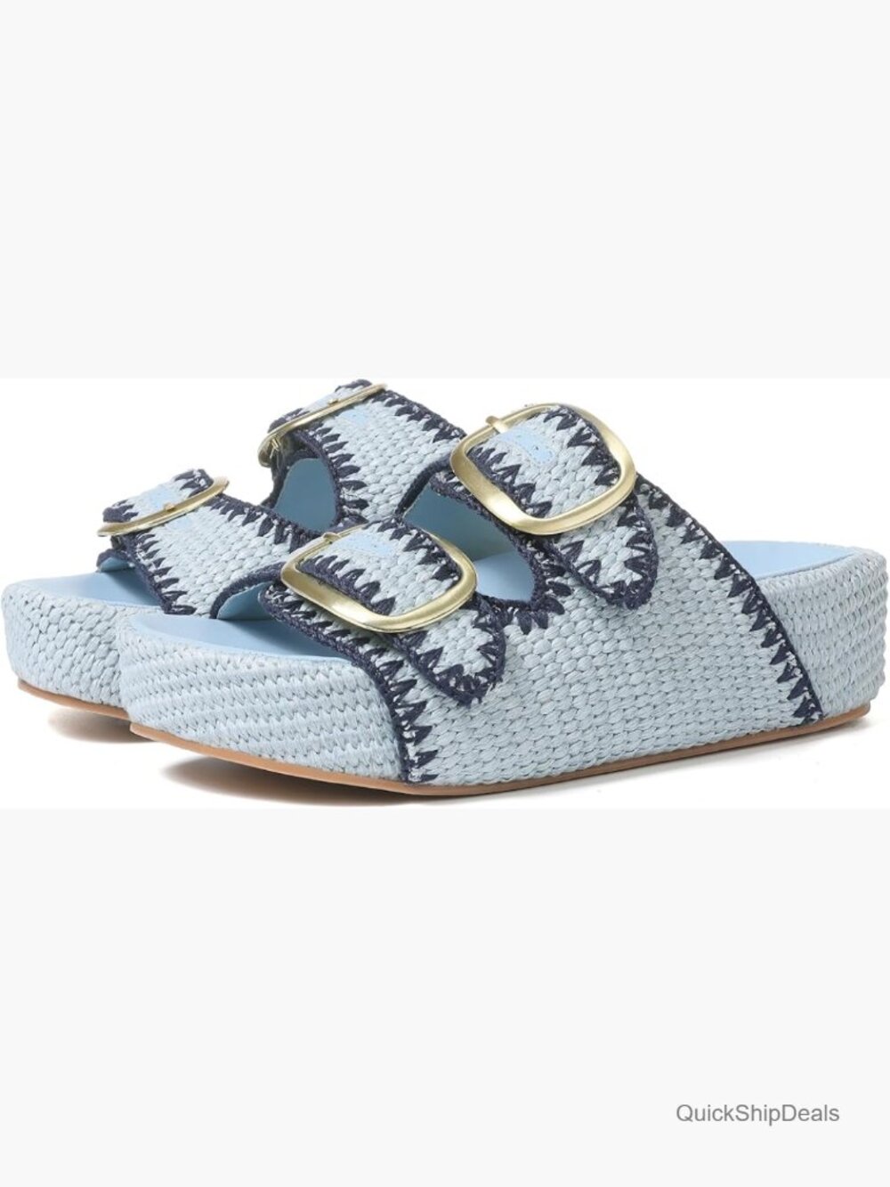 Platform Raffia Sandals with Ankle Strap, Open Toe Slide